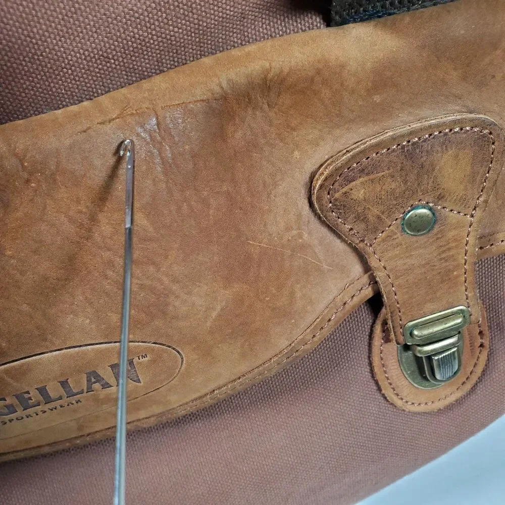 Vintage Magellan Large Duffle Bag Brown Rust Red Canvas Leather Trim Rugged